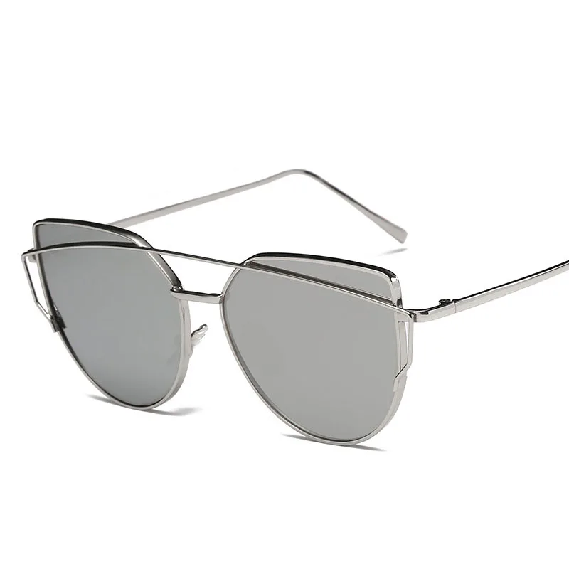 

Cat Eye Vintage Brand Designer Mirror Coated Sunglasses For Women Metal Reflective Flat Lens Sun Glasses Female Oculos 2021