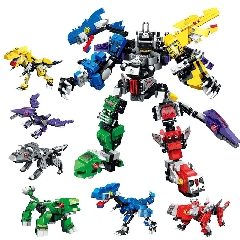 

Динозавр Морфинг робот 6 в 1, строительные блоки, мультяшная пластиковая модель «сделай сам», сборные развивающие игрушки, подарок для детей,...