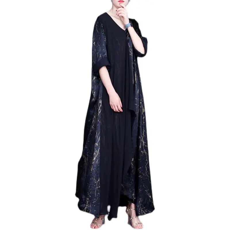 

XITAO Irregular Patchwork Print Dress Female 2021 Summer New Arrival Personality Fashion Loose Casual V-neck Dress WMD1036