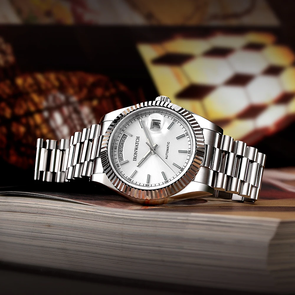 Механические часы IRONWATCH Day-Date из нержавеющей стали 316L с автоматическим механизмом
