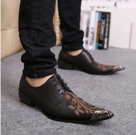 

leather shoes British pointed men's Shoes genuine leather three bright leather