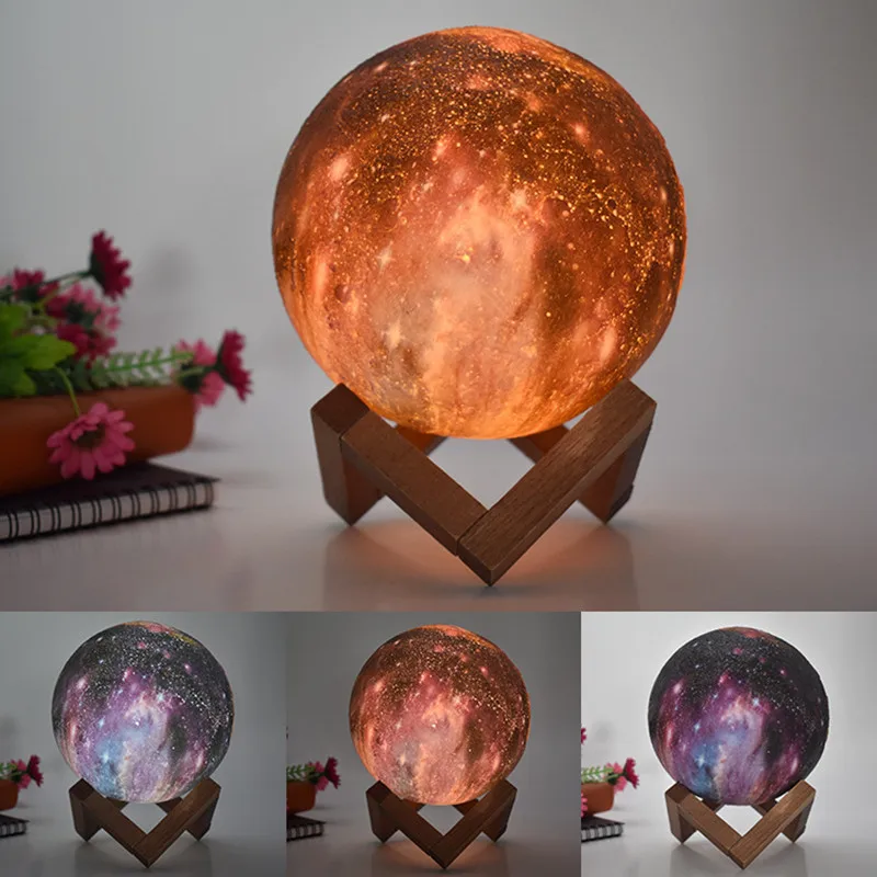 20cm 3D Printing Moon Lamp Galaxy Moon Light Kids Night Light 16 Color Change Touch and Remote Control Galaxy Light