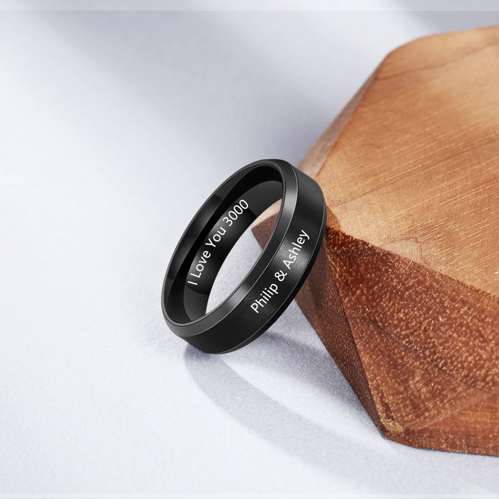 Мужские/женские кольца с гравировкой имени черного цвета парные из нержавеющей