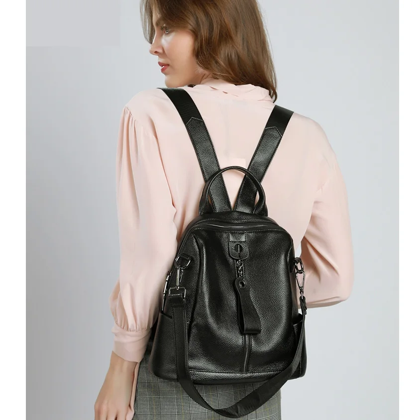 AODUX Classic 100% Genuine Cow Leather Black Hardware Women's Backpacks Lady Girl First Layer Cowhide Female School Book Bags | Багаж и