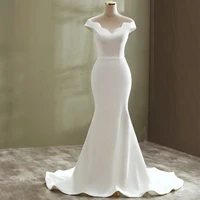 women mermaid wedding dress 2021 white sexy v neck luxury satin boho wedding dress long sleeveless lace up back bride gown