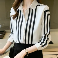 striped women blouse fashion spring autumn elegant chiffon blouses femme long sleeve shirt button ladies tops blusas femininas