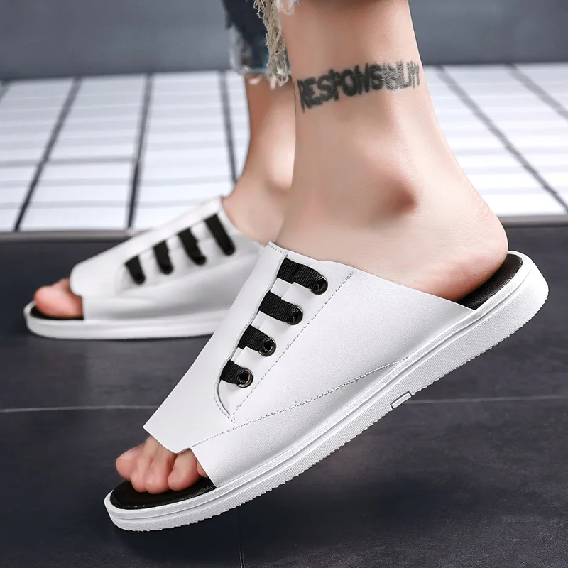 

Men Sandals Leather Summer Classic Water Shoes 2020 Slipper Comfortable Fashion Sneakers Beach Flip Flops Terlik Chanclas Hombre