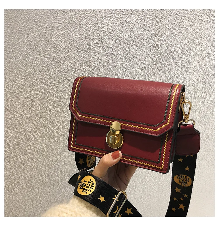 Bag for women new Korean style straddle bag outdoor travel chic wide band sewing fashion one shoulder small square bag