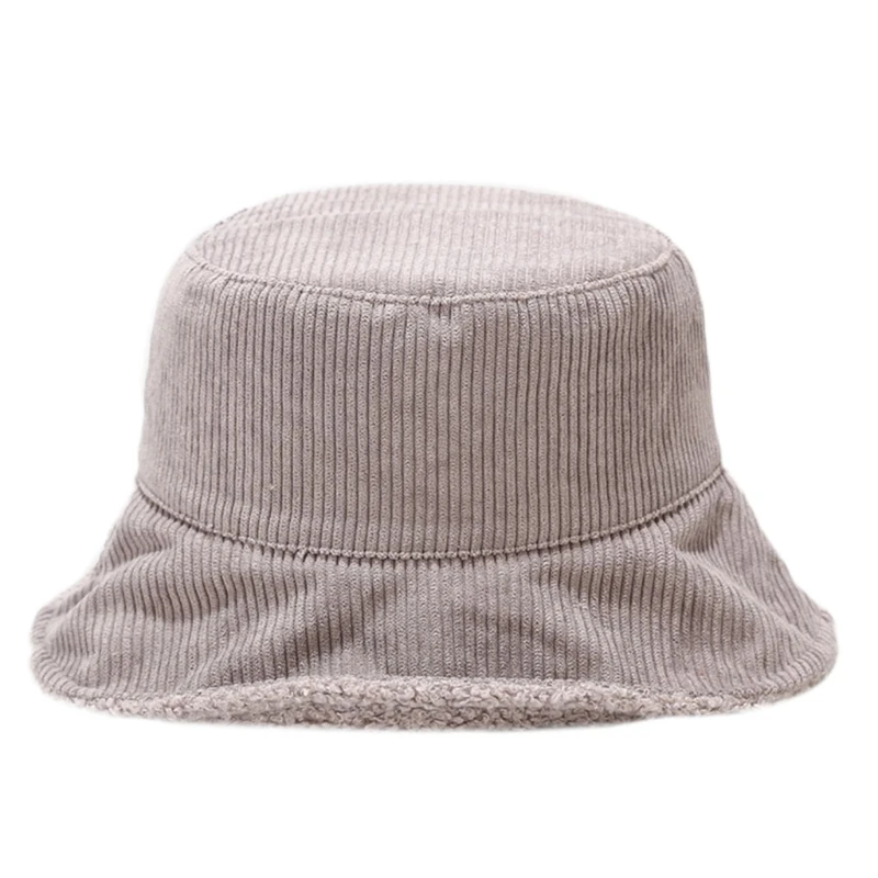

Women Corduroy Double-sided Wearable Bucket Hat Solid Color Winter Warm Sunhat M5TE