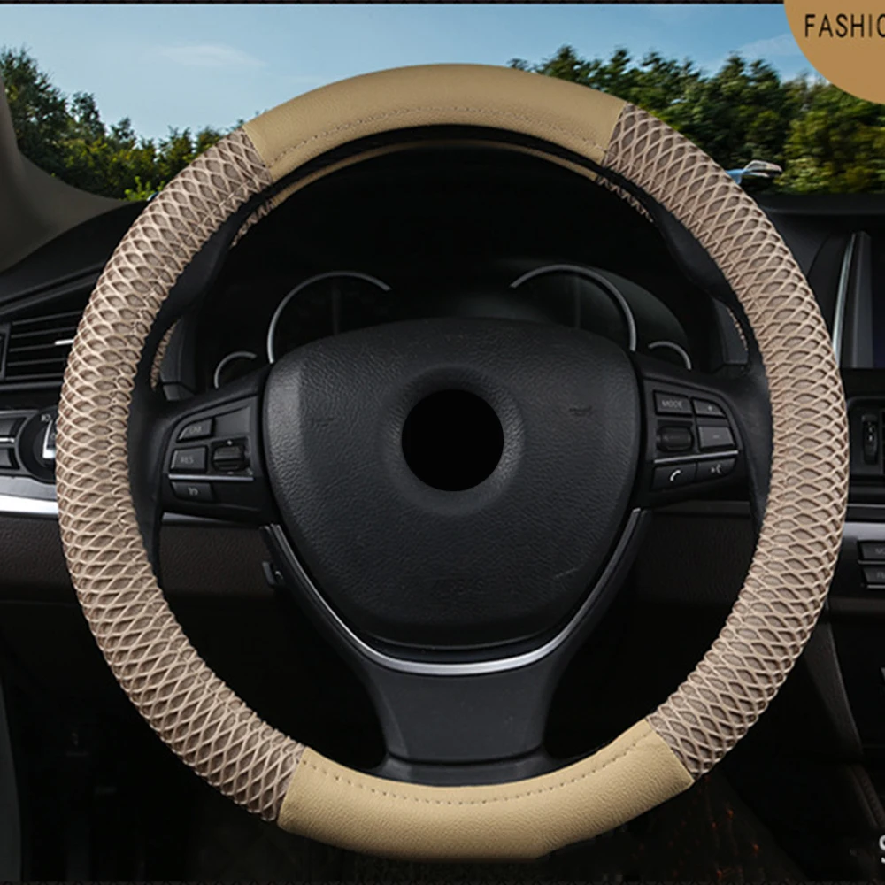 Beige Универсальные аксессуары для интерьера чехол на руль подходит для VW Polo Beetle Golf Passat T-Roc Tiguan Touran модели Amarok, Caddy Crafter - Название цвета: Beige
