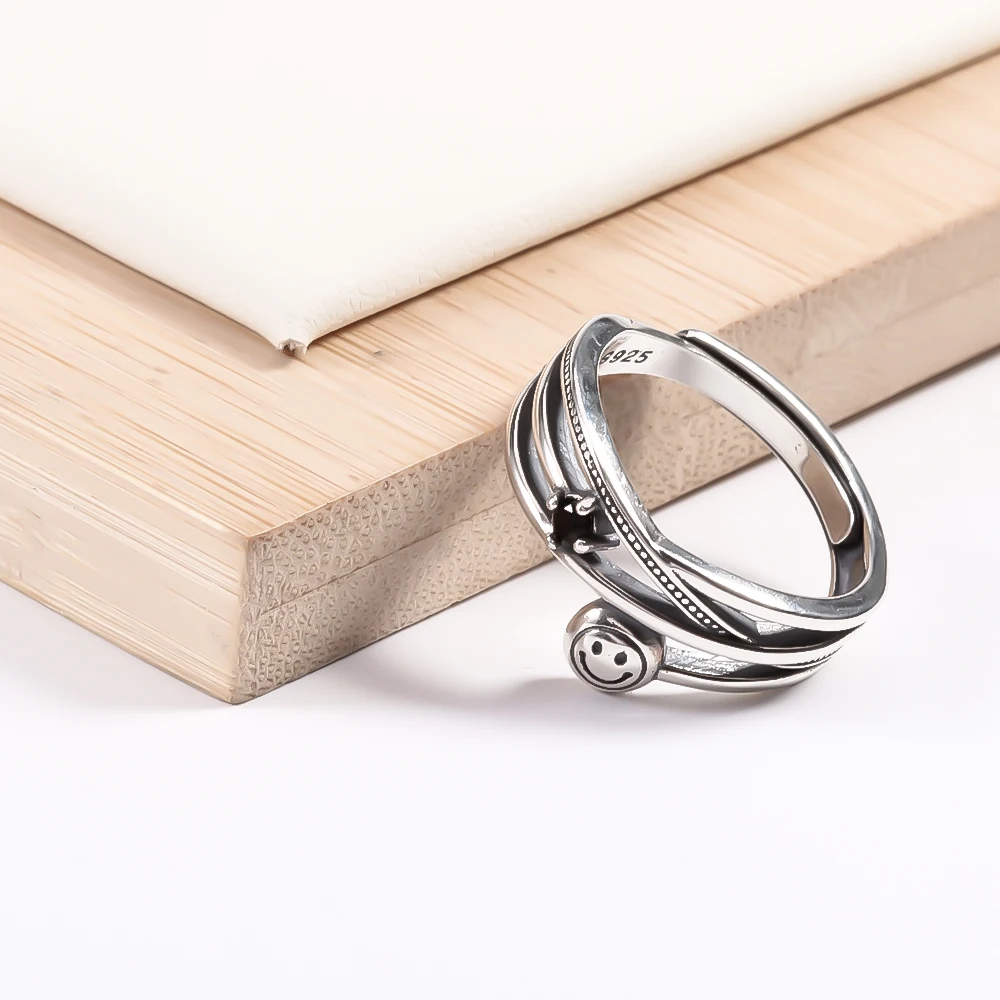 

Ckysee Real Pure 925 Sterling Silver Jewelry Vintage Layered Adjustable Lovely Smile Face Finger Rings For Women Gift