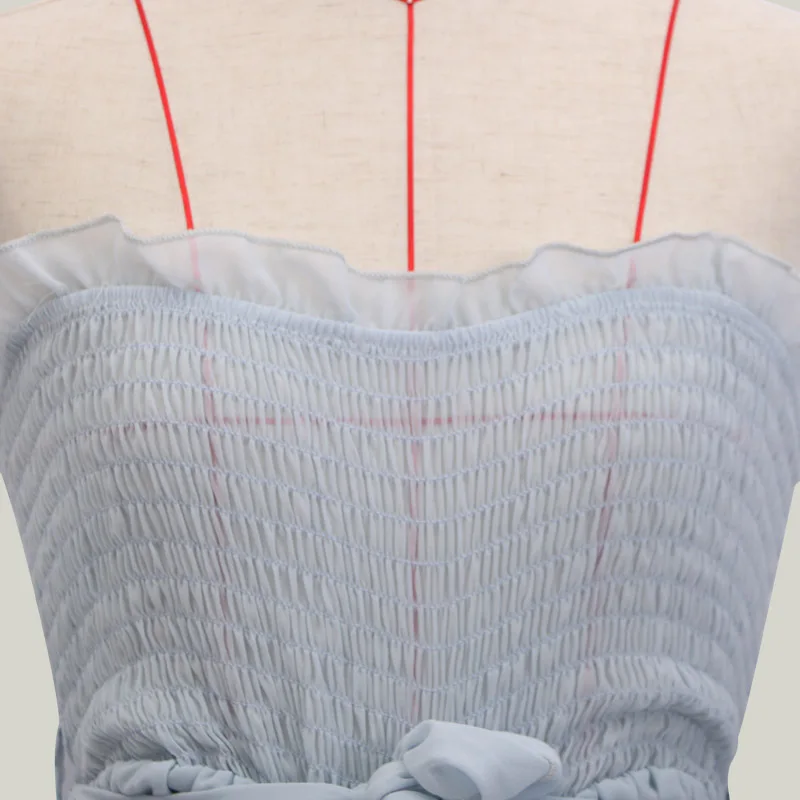 Женское кружевное платье с оборками синее белое повседневное короткое без