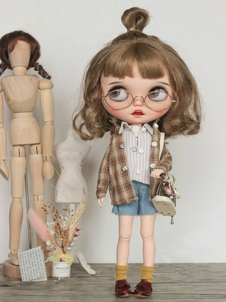 Кукла 1/6 рваные джинсы Blyth клетчатая рубашка кукла джинсовые брюки с дырками (для