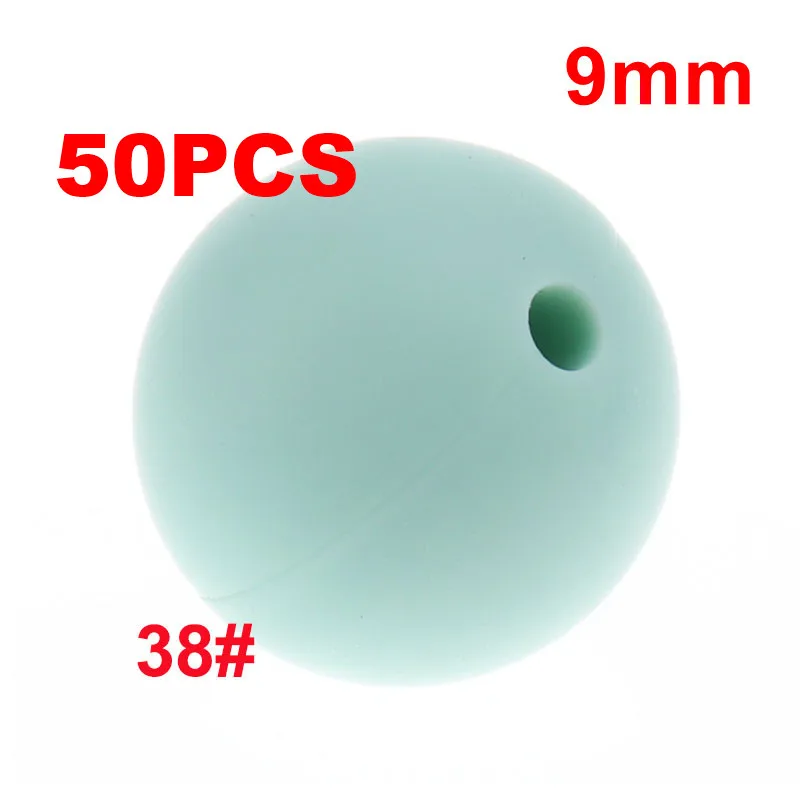 38 Mint Green QHBC 50 шт. Силиконовые Круглые Бусины 9 мм Жемчуг Bpa бесплатно жевательные Детские Прорезыватели ожерелье аксессуары цепочка для соски DIY Уход игрушка Kralen - Цвет: 38 Mint Green