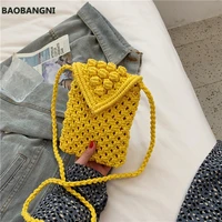 handmade rattan woven mini handbag vintage hollow crochet flowers straw rope knitted messenger bag lady summer beach tote
