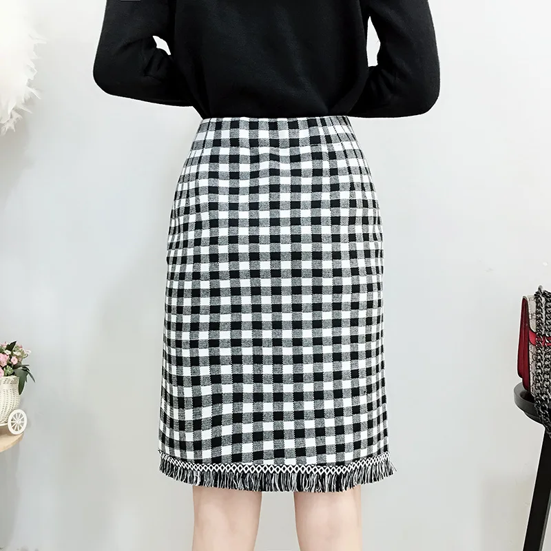Женская клетчатая офисная юбка с кисточками на осень и зиму НОВАЯ Трикотажная