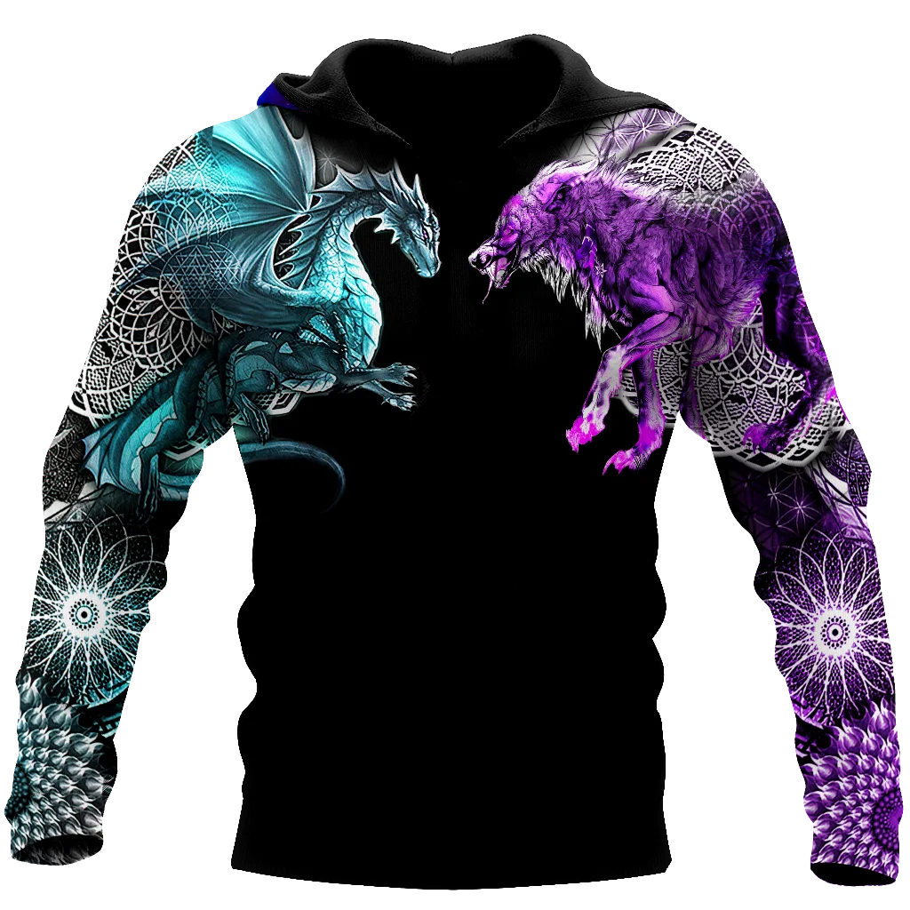 

Модная толстовка с 3D-принтом дракона и волка, толстовка в стиле Харадзюку, Мужская Женская толстовка/Свитшот/молния/куртка