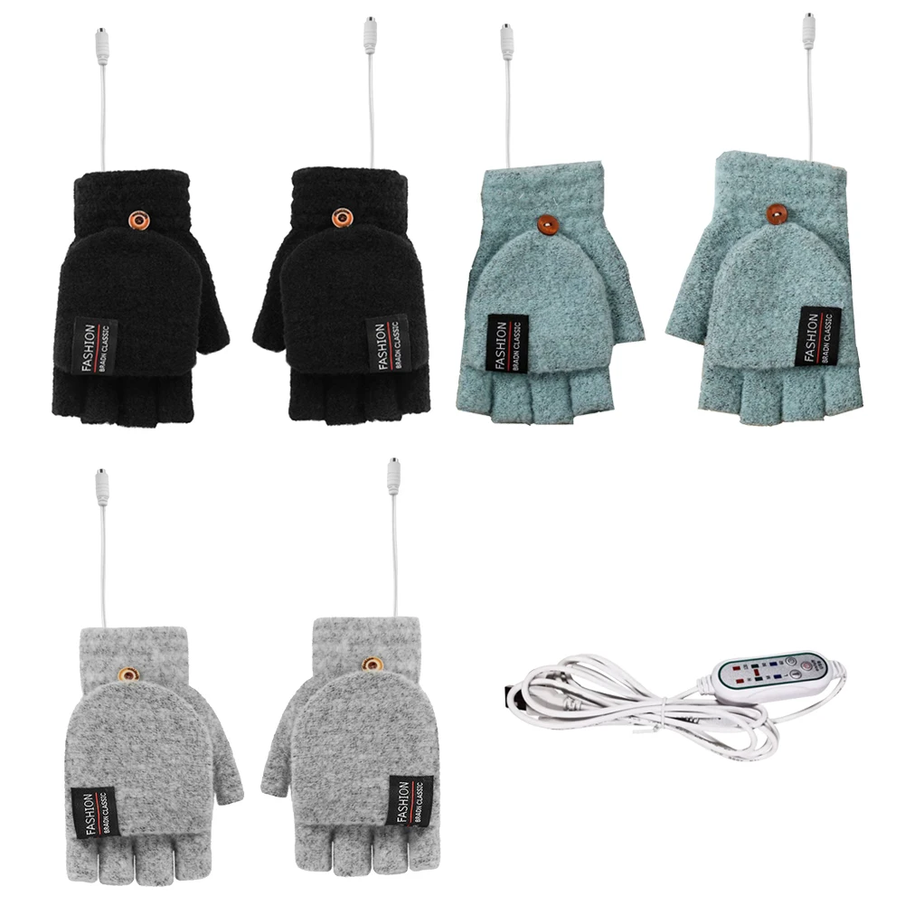 

USB Electric Heated Gloves Double-Sided Heating Gloves Winter Waterproof Adjustable Temperature Cycling Skiing Mittens Fashion