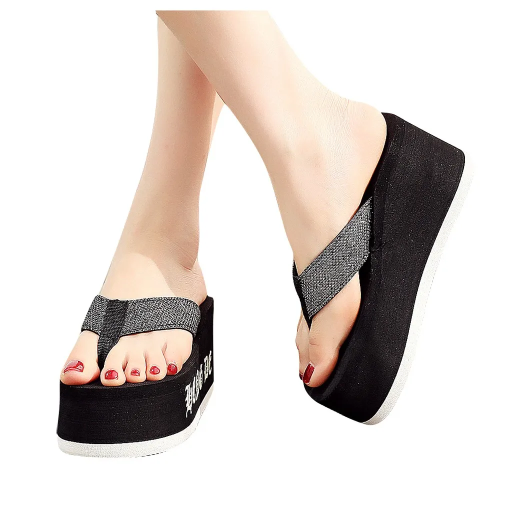 Шлепанцы женские на танкетке пляжные сандалии Нескользящие платформе с