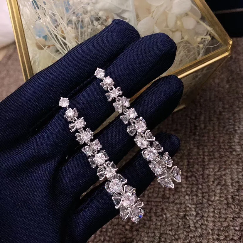 Модные длинные висячие серьги с бантом из циркония ААА цветком S925 для женщин