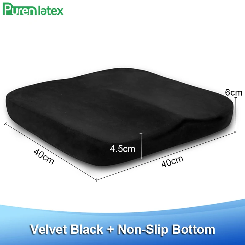 Flat Velvet Black PurenLatex 40*40*6 см Ортопедическая подушка для копчика из пены с эффектом памяти для стула, подушки для автомобильного сиденья, подушки для инвалидных колясок, коврики с геморроем - Цвет: Flat Velvet Black