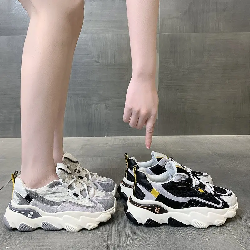 

OIMG Platform Shoe Women Casual Chunky Sneakers Fashion Mesh Trainers Height Increasing Ladies Shoes Basket Femme Sneakers Woman