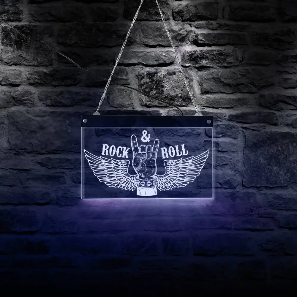 Неоновая светодиодная настенная вывеска Rock N Roll многоцветная меняющая цвет