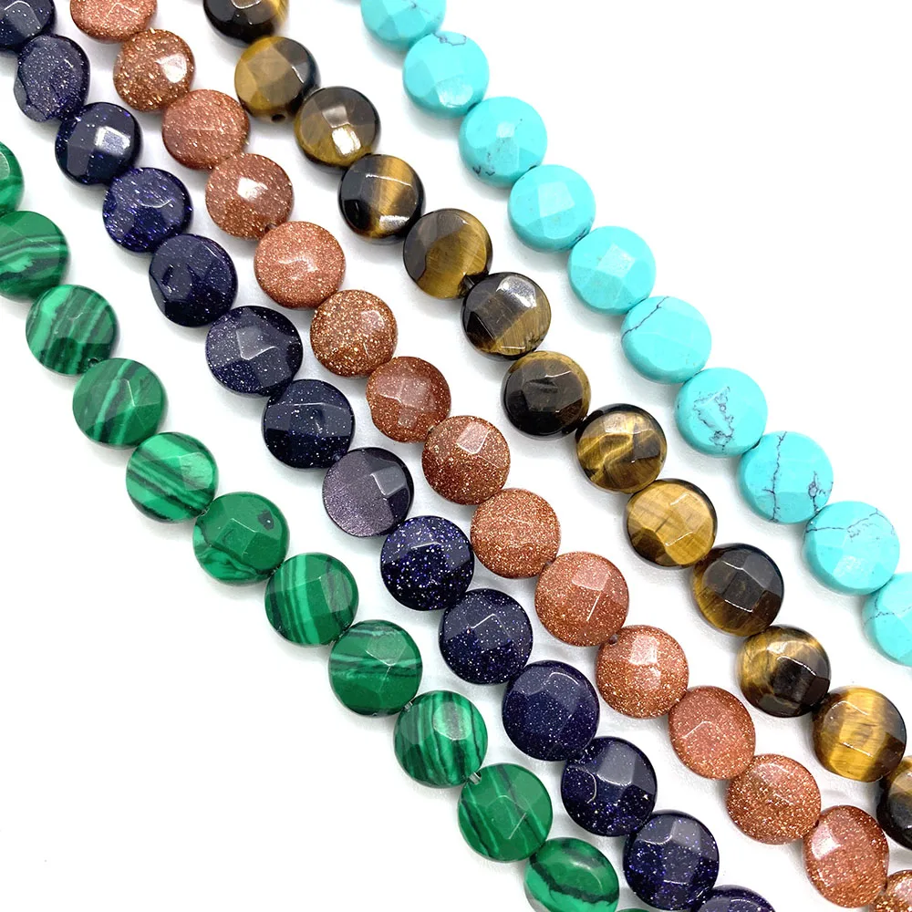 

Round Natural Stone Faceted Bead Turquoise Tiger Eye Agate Bead Fashion Creation DIY Jewelry Bracelet Accessory Necklace