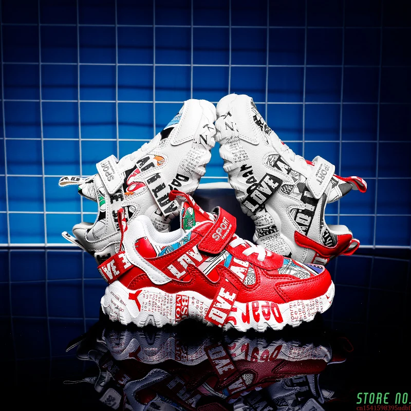 

2021 Spring Sneakers Kids Sports Shoes For Boys Children Casual Boy Sneaker Graffiti Girls Student Shoes Child Anti-Slippery