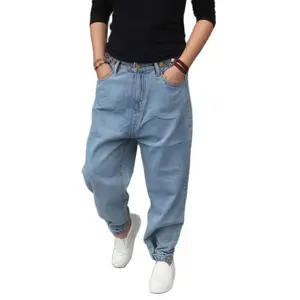 Джинсы-шаровары мужские свободного покроя, модные мешковатые джинсы в стиле хип-хоп, уличная одежда с низким шаговым швом, синие брюки