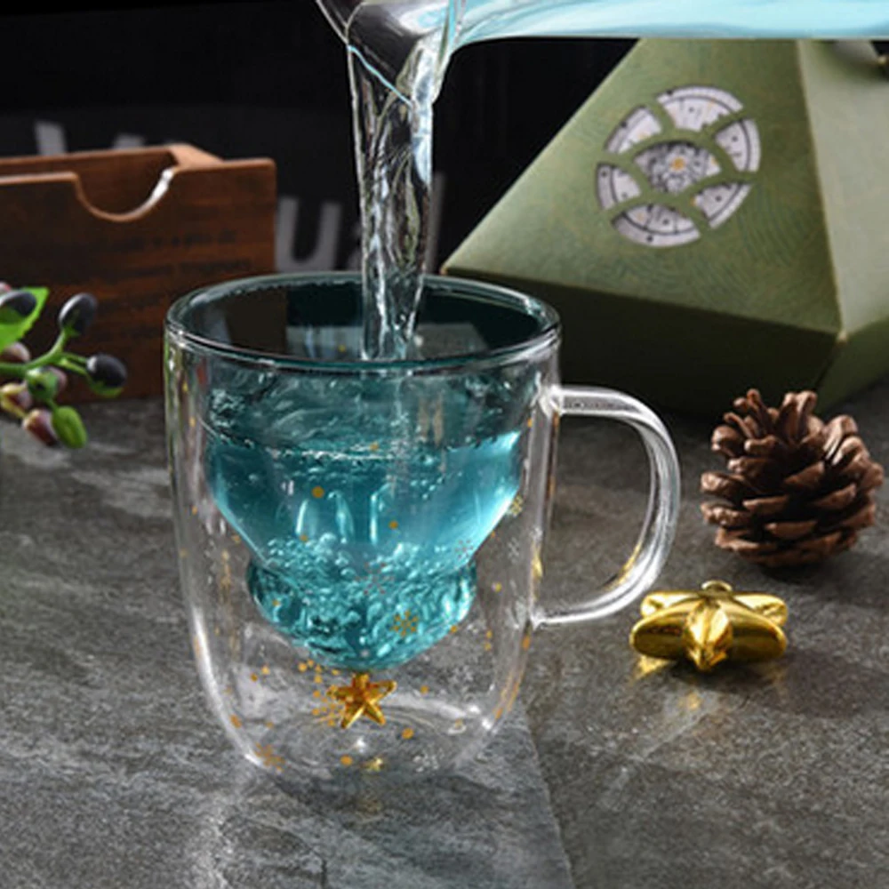 Creative Christmas Mug 3D Transparent Double Anti-Scalding Glass Star Cup Coffee Milk Juice Children's Gift | Дом и сад