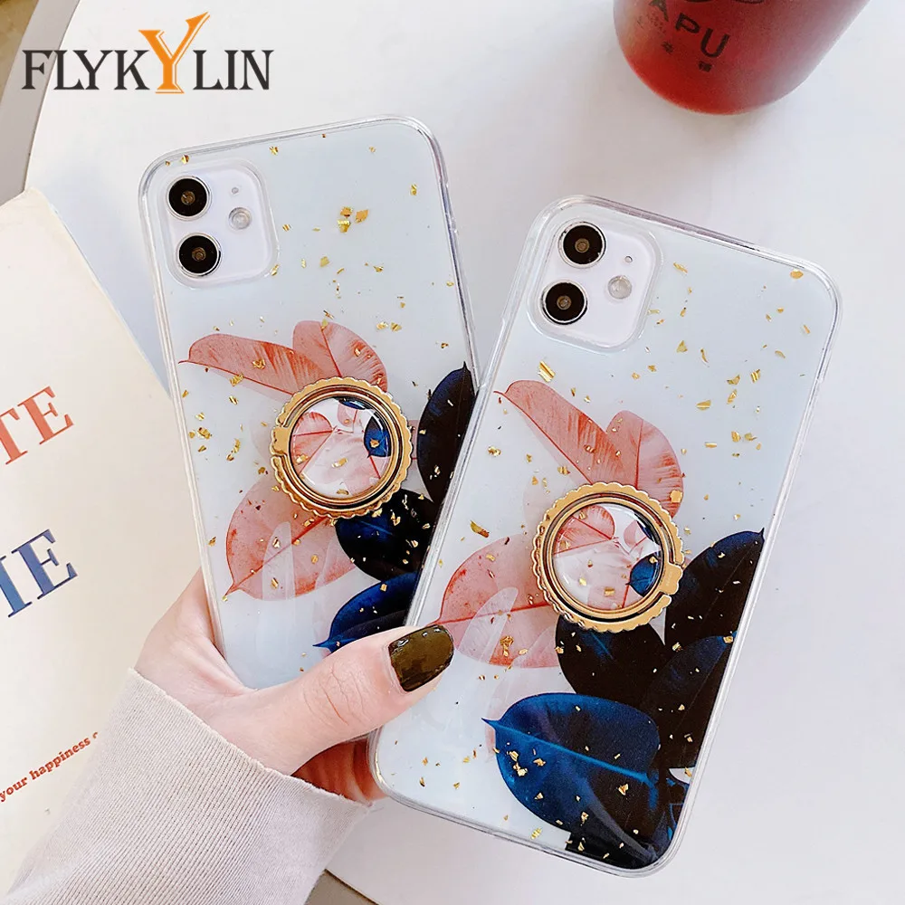 FLYKYLIN художественный чехол для телефона с золотыми листьями цветами и iphone 11 11Pro Max