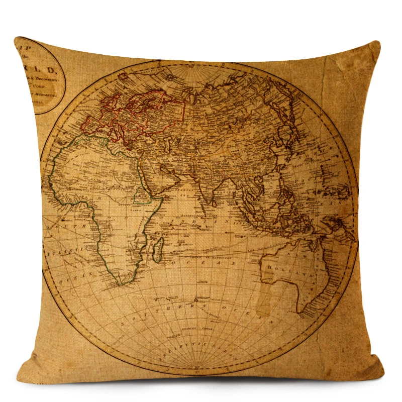 Акварель Винтаж Стиль карта Наволочка на подушку мир Подушка с изображением