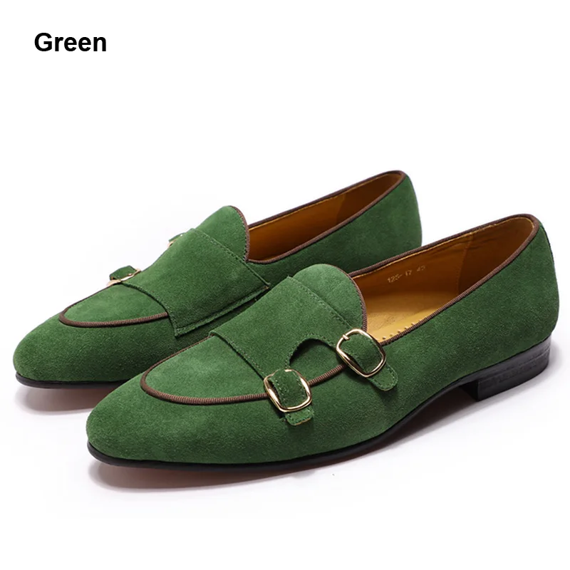 Green Мужские замшевые лоферы FELIX CHU; Нежные Мужские Повседневные слипоны для свадебной вечеринки; Цвет черный, коричневый, зеленый; Мужские модельные кожаные туфли с ремешком - Цвет: Green