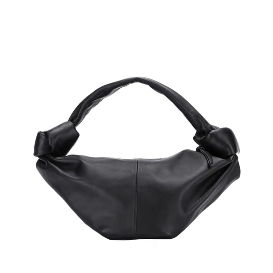 

Half Moon Handbag Women Ruched Solid PU Leather Armpit Bags 2021 Summer Women Vintage Designer Fashion Top-Handle Bag Casual Bag