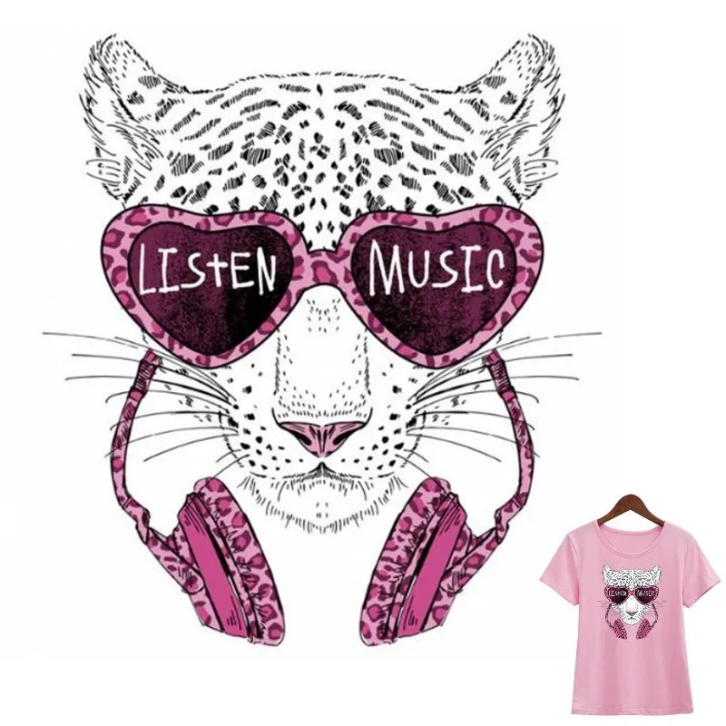 Модные музыкальные леопардовые нашивки с животными 20 х22 см термонаклейки для
