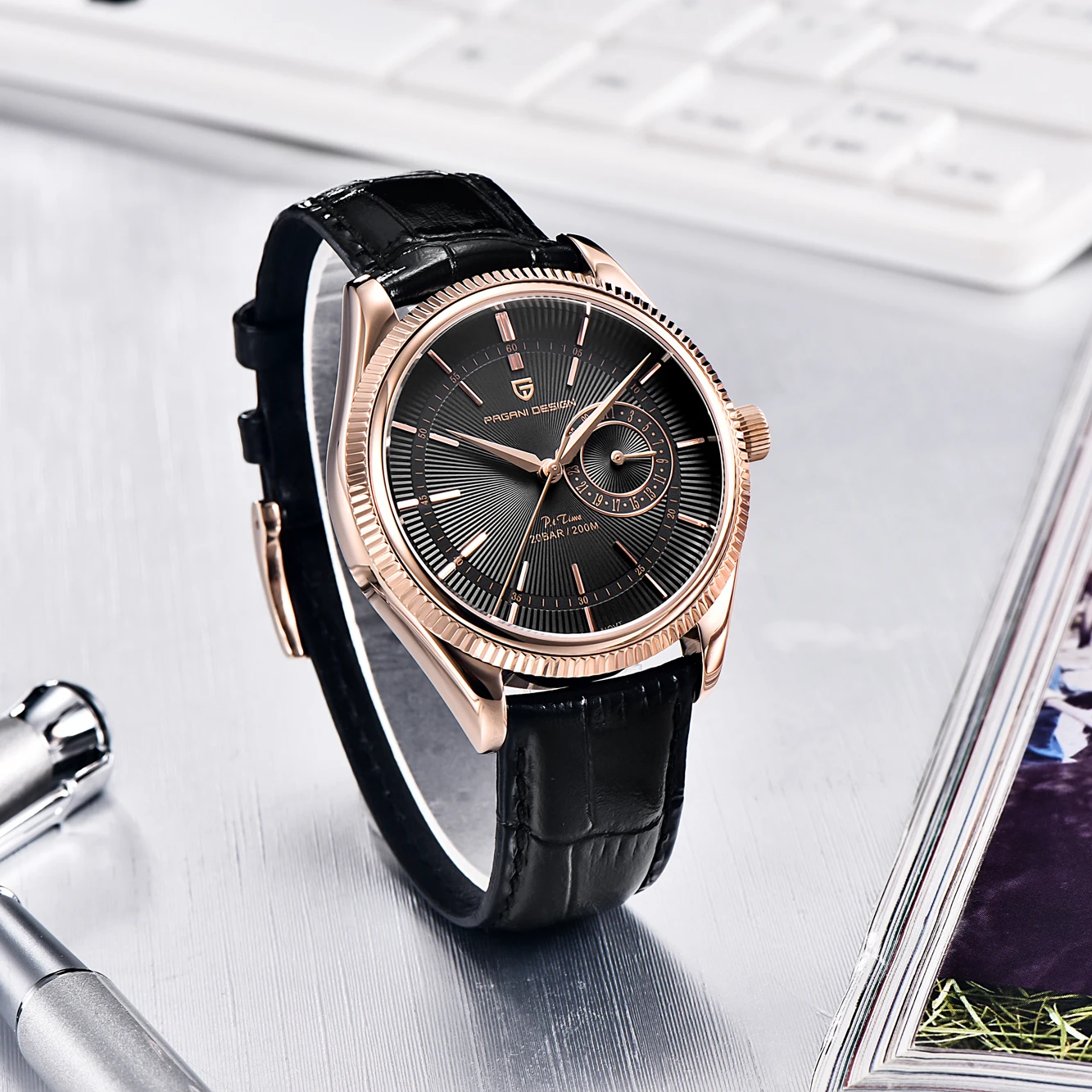 Pagani Design 2021 New Luxury Sapphire Glass Men' Quartz Watch Stainless Steel Case Advanced Leather Calendar Watch Reloj Hombre enlarge