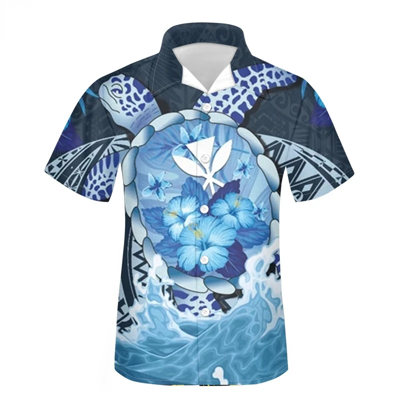 

Men Summer Shirts Short Sleeve Hawaiian Sea Turtle Hibiscus Flower Lightweight Loose Buttons Shirt Blusa Masculina