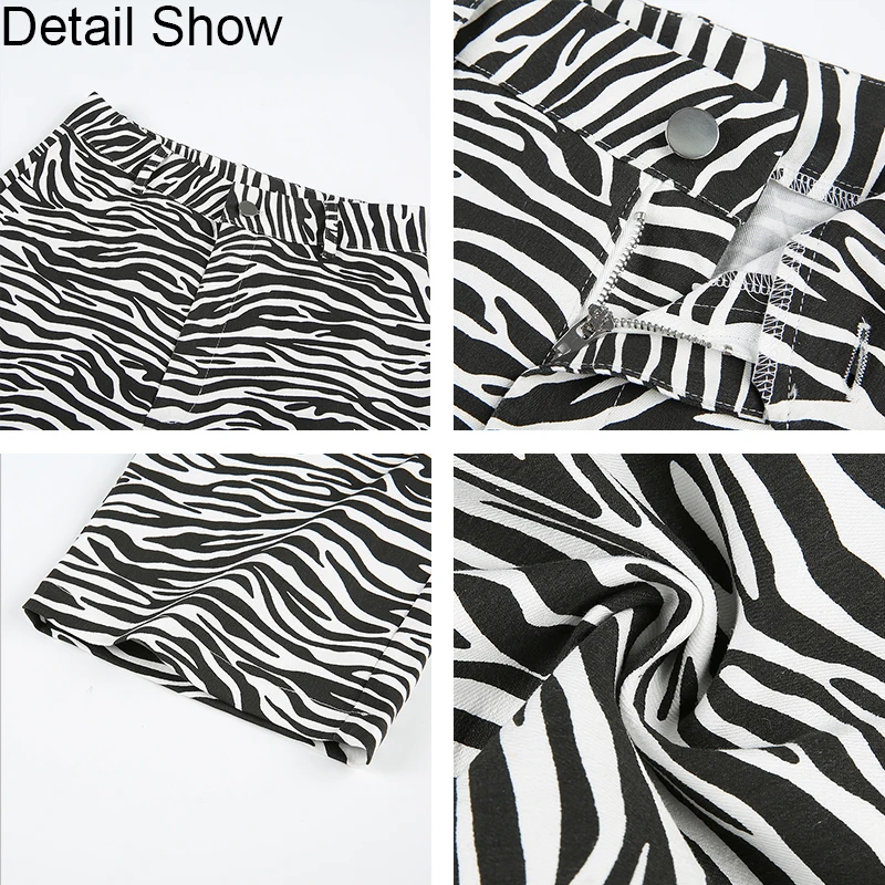 

Streetwear Animal Zebra Print Aesthetic Pants Women Capri Harajuku High Waist Straight Trousers Ladies Casual Pants