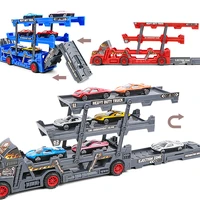 three layer folding truck transporter vehicle trailer ejection railcar with mini car toys for kids boys children christmas gift