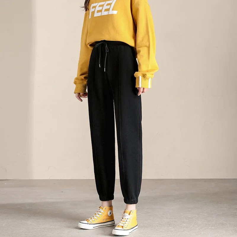

High Waist Grey Trousers Drawstring Wide Leg Pants Spring Autumn Loose Casual Sweatpants Women Solid Colors Comfort Harem Pants