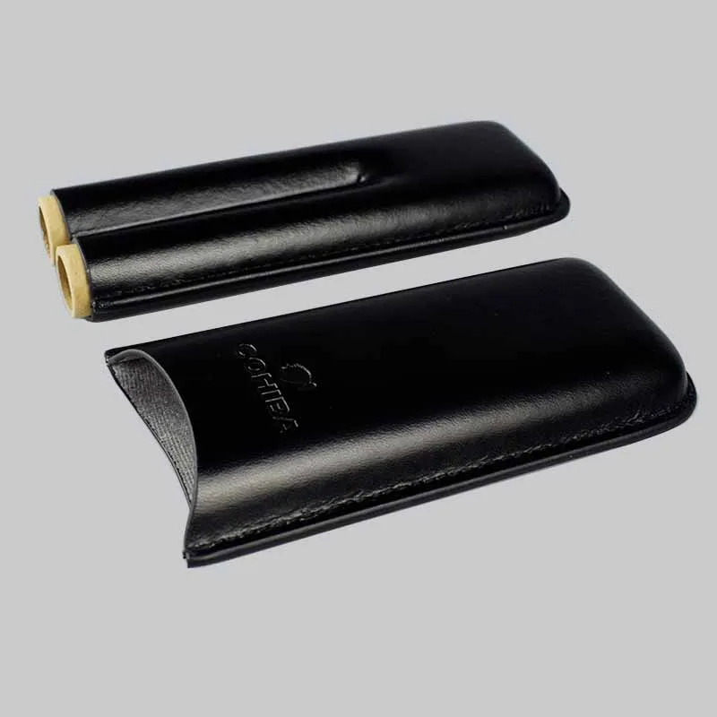 COHIBA черный кожаный держатель ювелирных изделий 2 трубки Путешествия сигары чехол хьюмидор, подходит для работы с кубинская сигара