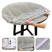pvc round tablecloth waterproof and oil proof plus velvet thickened transparent plastic tablecloth elastic band tablecloth