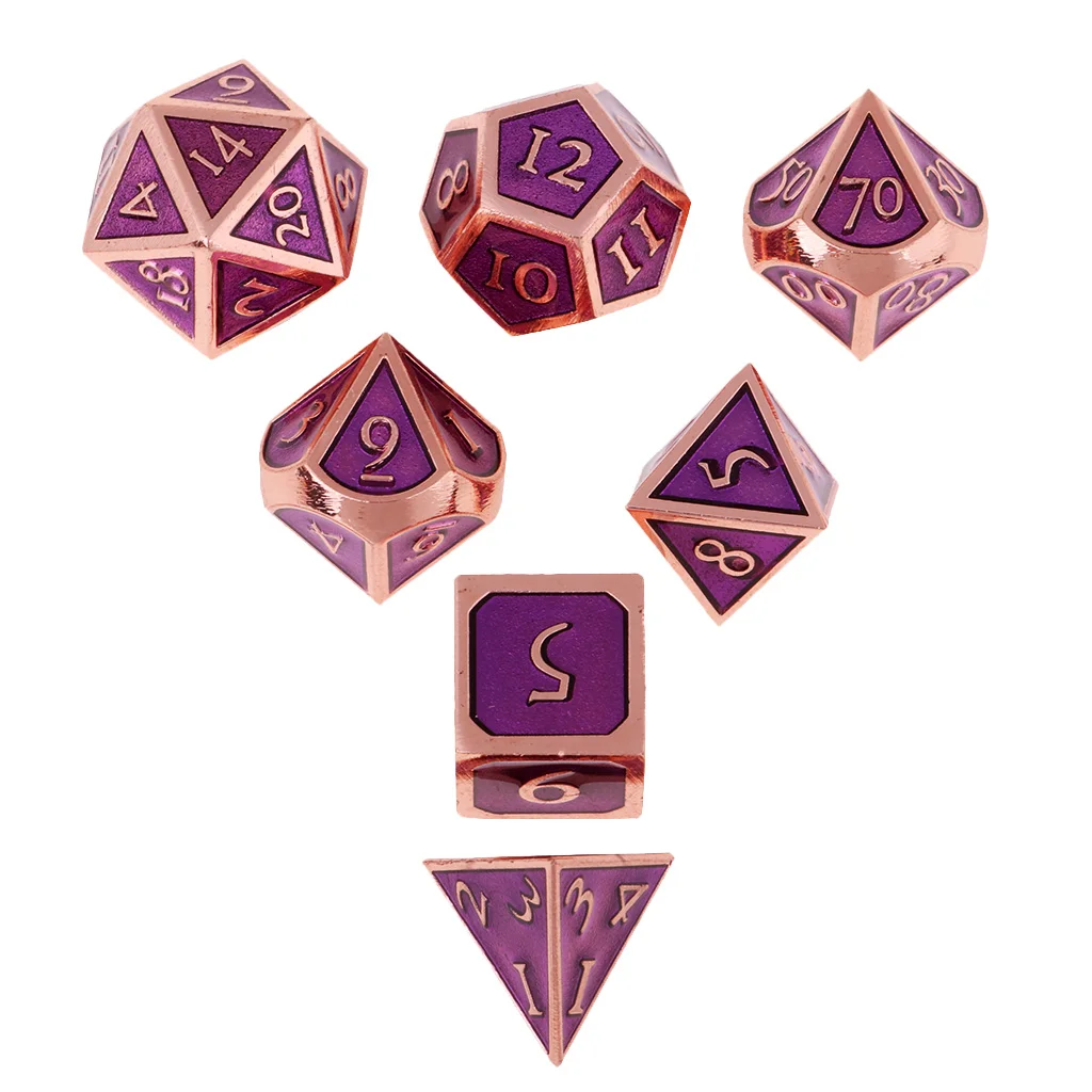 Многогранная металлическая игральная кость набор из 7 шт D4 D6 D8 D10 D12 D20 настольные
