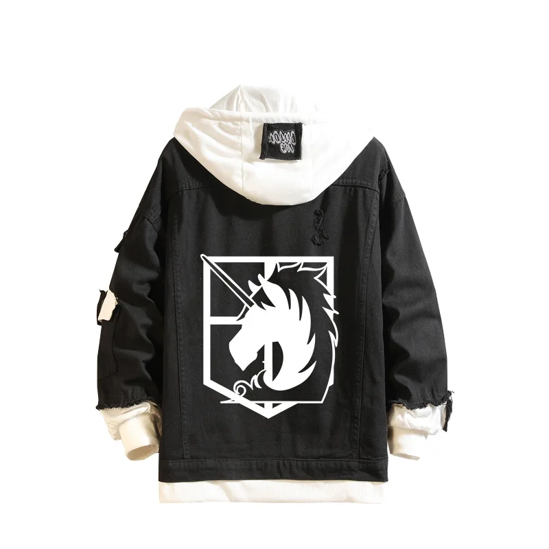 

Attack on Titan Jeans Jacket Coat Scout Regiment Cosplay Denim Jacket Autumn Eren Jager Hooded Sweatshirt Outwear C75K245