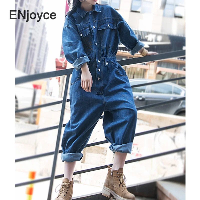 Women Denim Jumpsuits Oversized Fashion Loose Wide Leg Cargo Pants Pockets Ladies Vintage Black Playsuit Jump Suits Fall Winter |