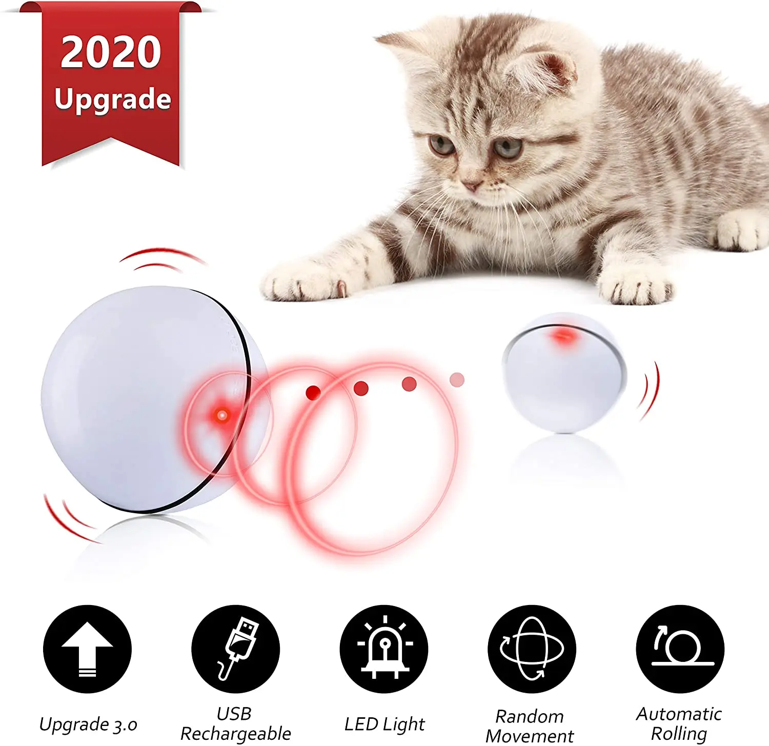 

Smart Interactive Cat Toy USB Rechargeable Led Light 360 Degree Self Rotating Ball Pets Playing Toys Motion Activated Pet Ball