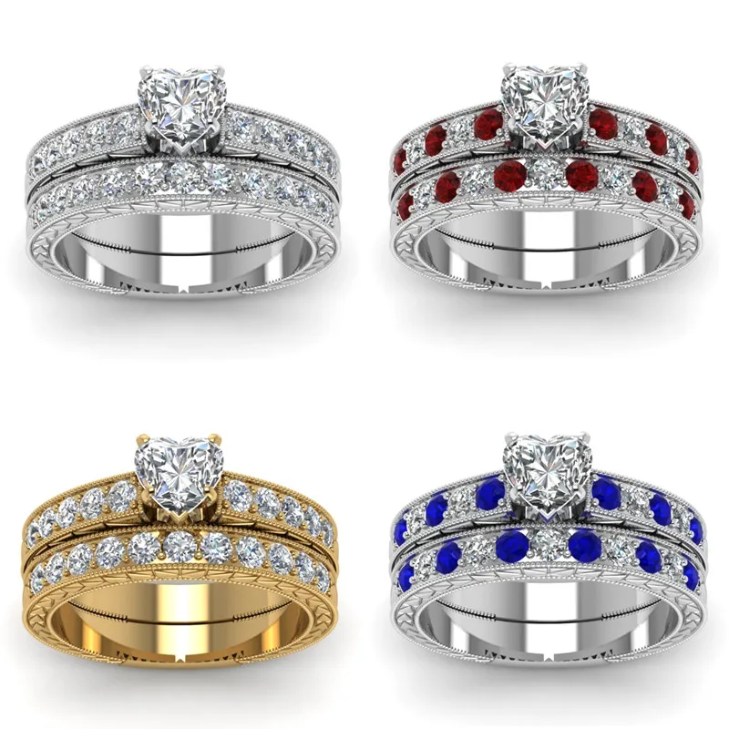 2 шт./компл. романтический набор колец в форме сердца очаровательное кольцо с