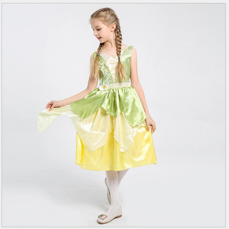 Костюм принцессы и лягушки для детей платье Тиана длиной до колена