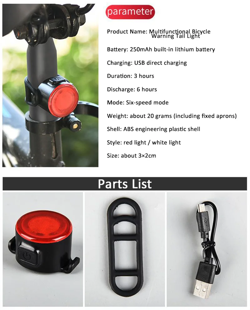 

Bike Light Waterproof USB Rechargeable Bicycle Front Rear Lights Cycling Lamp Bike Tailight Flashing Light Handlebar Flashlight